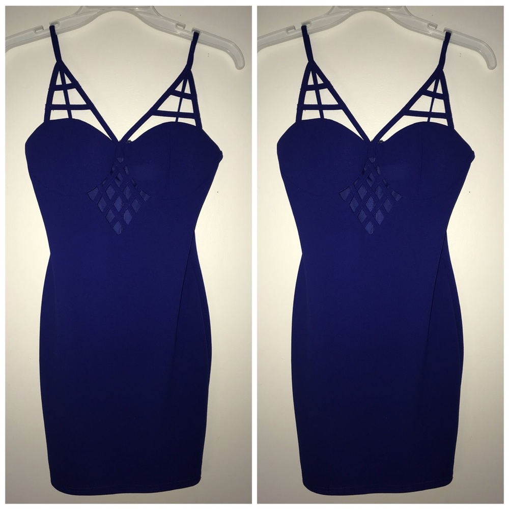 Royal blue bodycon dress.